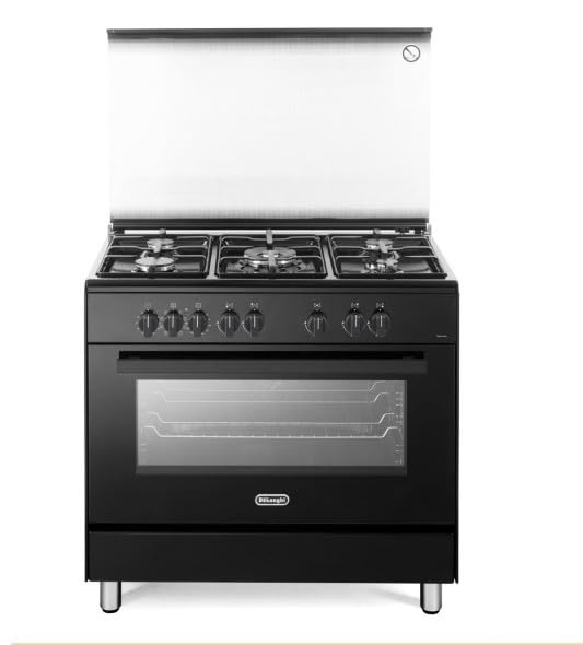 De'Longhi DEMN 96 SG Cocina a gas, 90 cm, Horno eléctrico multifunción 83 litros, 5 fuegos, color negro mate, mandos Soft Touch, clase energética A