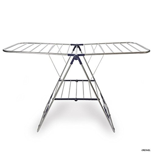 CRESNEL Stainless Steel Clothes Drying Rack – Adjustable Gullwing and Foldable for Easy Storage – Rust-Proof for Indoor and Outdoor Use