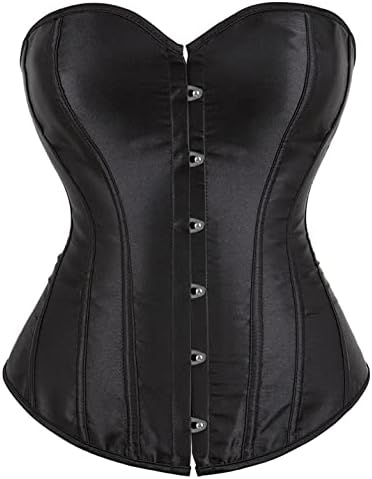 Moessa Women's Satin Corsets Top Lace Up Boned Overbust Corset bustier Lingerie Body Shaper Bustier A818-Black-S
