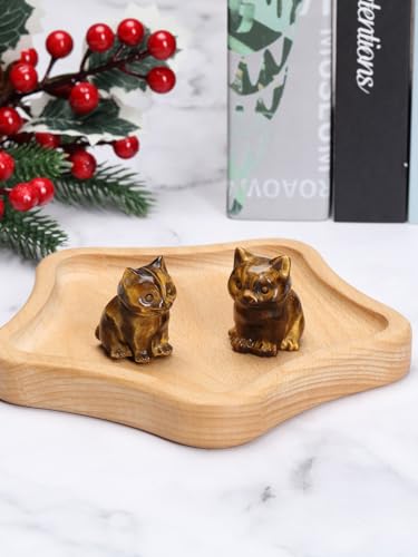 Image of JSDDE Tiger Eye Crystal Cat Figurine for Cat Lovers Cute Gemstone Cat Ornaments Healing Crystals Cat Statue Gifts