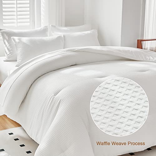 Warmdern White Comforter Set Queen Size Waffle Weave Lightweight Bedding Comforter Sets Soft Microfiber Down Alternative Comforter 7 Pieces Bed In A Bag All Season(White, Queen) #TOP1