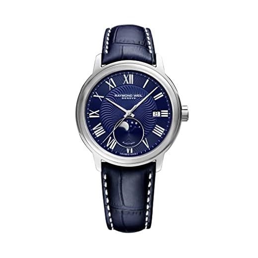 Raymond Weil Reloj Maestro, 2239 -STC-00509, Redondo, mecánico con Cuerda automática y función de Fase Lunar para Hombre Azul Caja de 40 mm