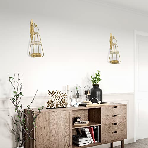 Wall Candle Sconces Set Of 2, Metal Sconce Wall Candle Holder, Farmhouse Wall Hanging Candle Sconces, Handcrafted Wall Art Decorations, Gold #TOP2