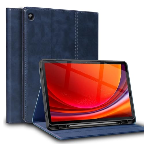 NANRUIL for Samsung Galaxy Tab A8 10.5 inch Case with S Pen Holder 2022 Model(SM-X200/X205/X207) Genuine Leather Cover Protective Shell,Auto Wake/Sleep.Blue