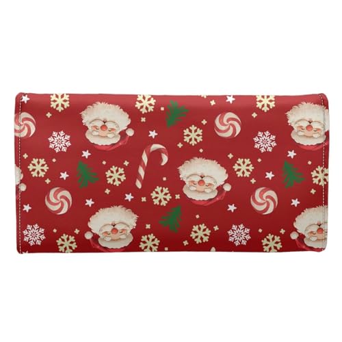 Image of AFPANQZ Womens Leather Wallets Large Capacity Card Holder Zipper Travel Purse Santa Claus Snowflake Big Capacity Phone Holder Coin Zip Pocket Multi Cards