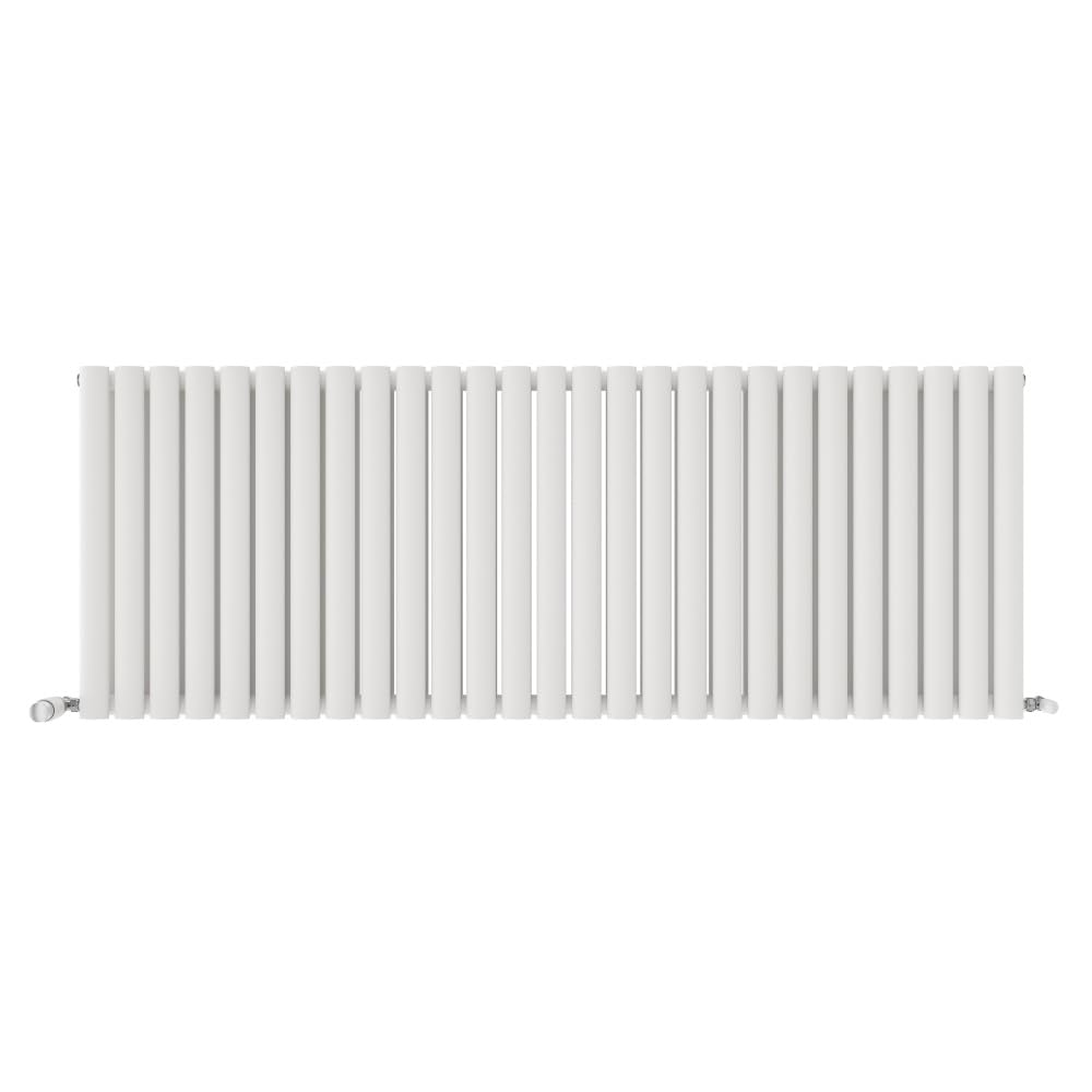 iBathUK Strata Wall-Mounted Horizontal Double Oval Panel Radiator, 27 Column Steel High Thermal Output Hydronic Central Heating, Designer Modern Radiator in Matt White, 600 × 1593mm