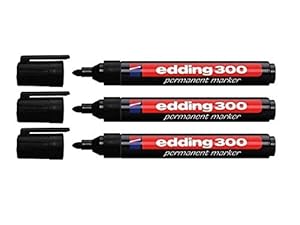 edding 4-300001 300 Industry Permanent Marker - Rundspitze - Beschriftung von Karton, Metall, Gummi und Glas, schwarz (1,5-3 mm, 3er Pack)