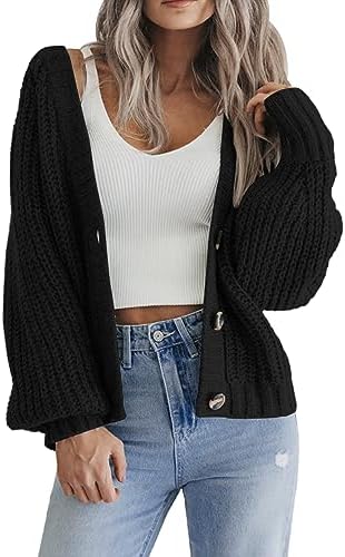 Hotouch Strickjacke Damen Kurz Cardigan V-Ausschnitt Knopfleiste Bolero | Open Front Sweater | Elegant Casual Schulterjacke Top | Langarm Strick Cardigan | XS-XXL