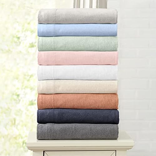 Great Bay Home Extra Soft Jersey Knit T-Shirt Queen Cotton Sheet Set | Breathable, Comfortable, And Cozy 4 Pc Oatmeal Striped Sheets Set | All-Season Jersey Knit Sheets #TOP3