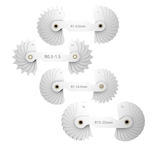 4 Stück Radienlehre, Edelstahl-Filetlehre Metall Radius Radius-Filetlehre R0.3-1.5/R1-6.5/R7-14.5/R15-25