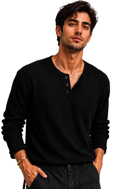 Image of Men's Premium Waffle Knit Henley Tshirt for Men