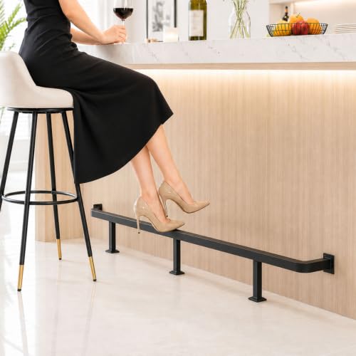 Bar Foot Rail Kit 4FT with Stable Brackets Iron Black Foot Railing System Complete Floor Standing Bar Foot Rail for Kitchen Island Drink Station Coffee Shopr Restaurant
