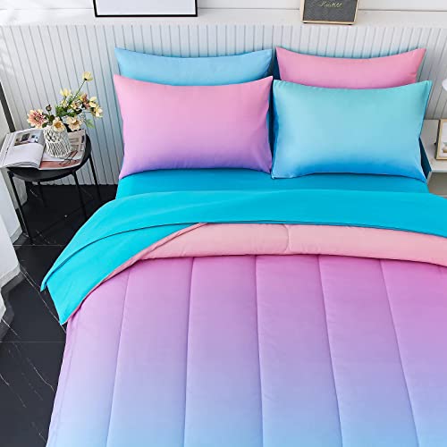 Inron Rainbow Kids Comforter Sets For Girls Women,Full Size 5-Pieces Bed In A Bag, Ultra Soft Microfiber Comforter And Sheet Sets, All Season Durable Bedding Set(Rainbow,Full) #TOP4