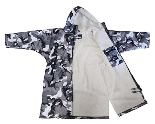 Optimum Drywrap Long Sleeve Dry Windproof, Waterproof, Oversized Poncho Coat - Swimming Surfing Water-Sports - Youth Size, Grey Camo