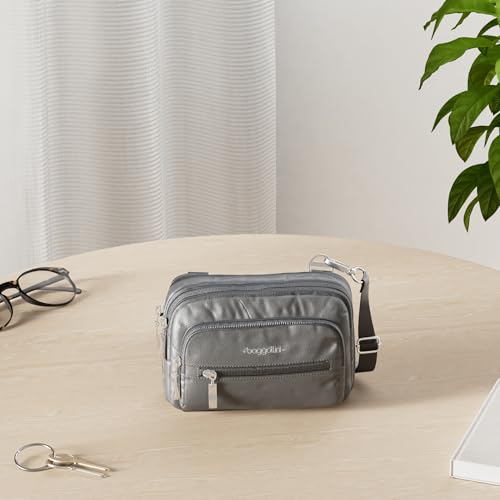 Image of Baggallini Triple Zip Small Crossbody Bag for Women - Lightweight Convertible Fanny Pack Belt Bag