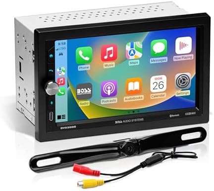 BOSS Audio Systems BVB9358RC Car Stereo – Wireless CarPlay Android Auto, Double Din, 7 Inch Touchscreen, Bluetooth, NO CD DVD Player, AM/FM Radio Receiver, Backup Camera, A/V Input, USB