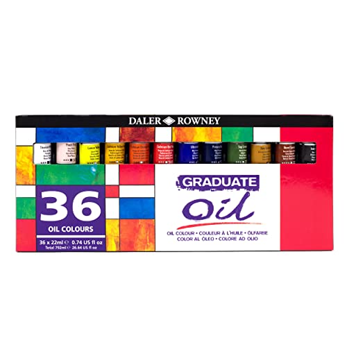 Image of Daler-Rowney Graduate 22ml Oil Paint Set, 36 Assorted Colours, High Lightfastness, Ideal for Student Artists & Hobbyists