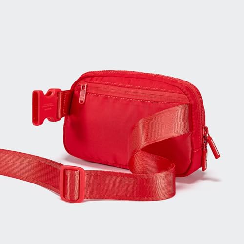 Image of Pander Two Way Zipper Fanny Pack Nylon Everywhere Belt Bag for Women, Water Repellent Waist Packs, Crossbody Bags with Adjustable Strap (Red).