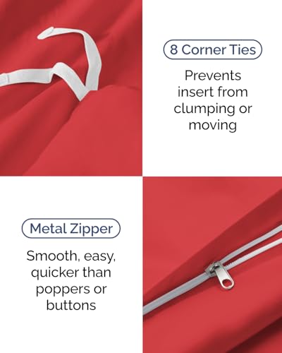 Image of Duvet Cover Twin /Twin XL Size Set - Extra Soft Twin /Twin XL Duvet Cover 68 inch x 90 inch with 1 Pillow Sham for Women, Men, Kids & Teens - Breathable, Easy-Care & Fade Free w / Zipper Closures & Ties (Red)
