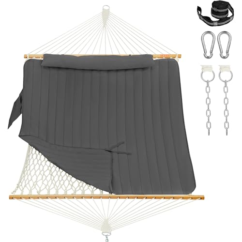 Lazy Daze Hammocks Rope Hammock with Pad, Spreader Bar, Carabiners, Tree Straps, Chains for Outside Patio- Max 450 Lbs, Dark Grey by Lazy Daze Hammocks - Used condition - US$65.12