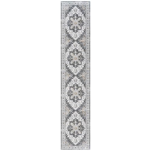 Madane Hallway Runner Rug 2'6''x12' Kitchen Runner, Non Slip Vintage Runners for Hallways Washable Kitchen Rugs Soft Low Pile 2.5x12 ft Rug Runner for Laundry Room, Entryway and Bedroom, Black