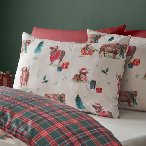 Parure de lit de Noël motif Vache Highland King Size Catherine Lansfield naturel