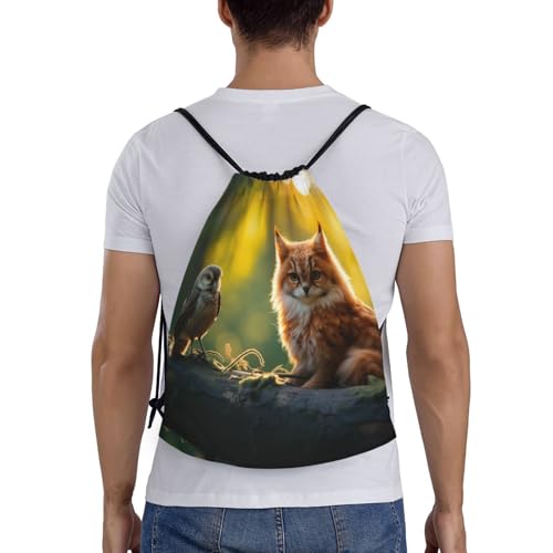 Bird Fox print Drawstring Bag Sack Gym Bag Ditty Bag for Gym Traveling, Hiking, Yoga, Shopping for Adult2