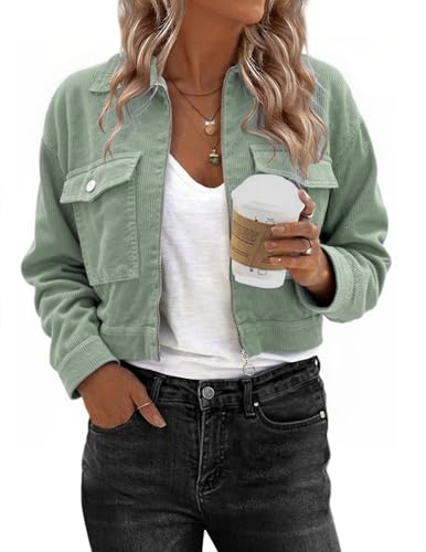 Veste en velours côtelé pour femme courte veste mi-saison coton boutons