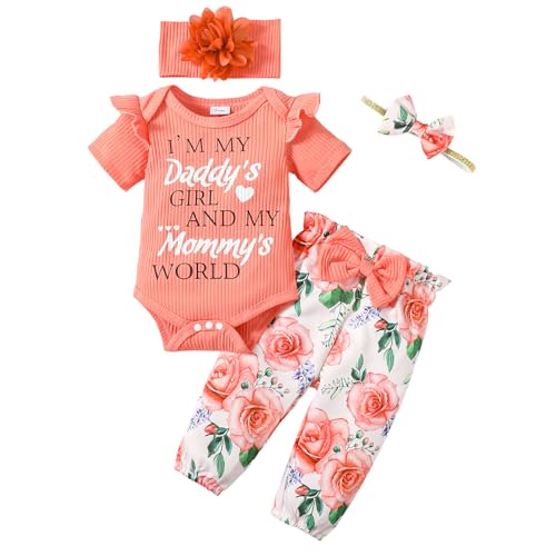 Image of SUNNY PIGGY Newborn Infant Baby Girl Clothes Outfits Ruffle Romper Floral 4Pcs Pants Sets Toddler Girls Clothing Set