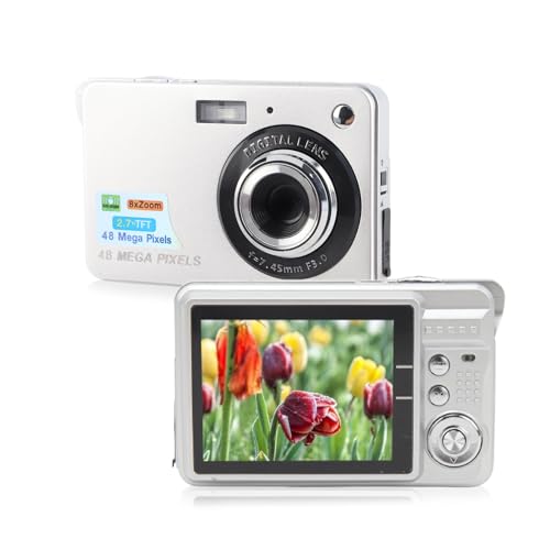 Digital Camera, 48MP 4K Pocket Compact Camera with 2.7 Inch TFT Screen, 8X Zoom Autofocus, Anti Shake, Portable Vlogging Camera, for Boys Girls Kids