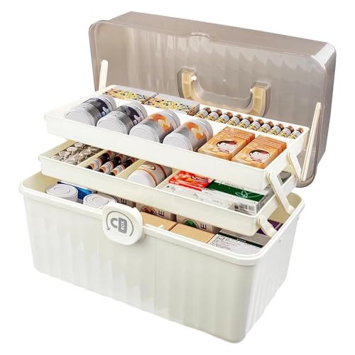 Dromzen Caja Medicamentos, 3 Niveles Vacio para Casa, Caja Organizadora para Medicina Botiquin Transparente, para Caixa Almacenamiento Medicinas Organizador