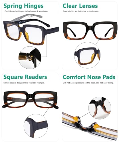 Image of Eyekepper 4 Pack Stylish Reading Glasses Women - Oversized Square Readers Black /Tortoise +5.00