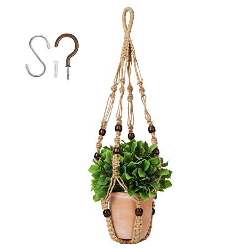 Mivofo Macrame Plant Hanger Indoor, 23" No Tassel Hanging Plant Holder, Sturdy Flower Pot Holder With 2 Hooks - Brown (Pot Not Included) #TOP29