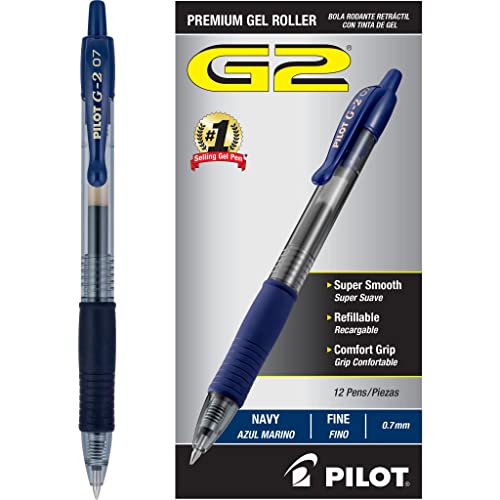 Pilot G2 Premium Refillable And Retractable Rolling Ball Gel Pens, Fine Point, Navy Blue Ink, 12-Pack (31187) #TOP1
