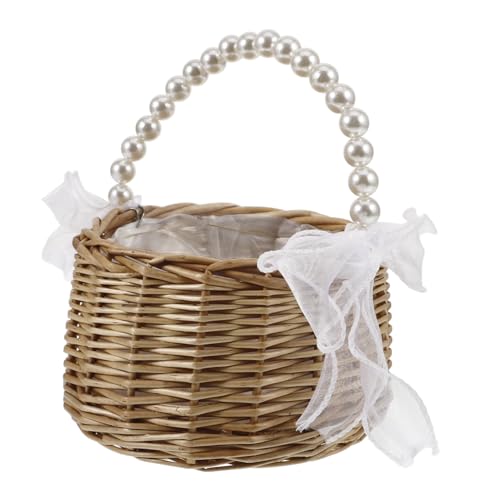 OFFSCH Woven Baskets Outdoor Shoulder Bag Wicker Bag Beautiful Bag Small Wicker Basket with Handle Women Purse Woven Picnic Basket Wicker Flower Girl Basket Women Cosmetics Bag