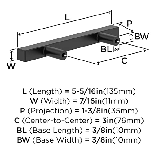 Image of Amerock 25 Pack 3 inch Bar Pulls Square Matte Black Drawer Pull | 3 inch (76mm) Center-to-Center Mounting Distance and 5-5 /16 inches Overall Length, Durable Zinc Cabinet Hardware