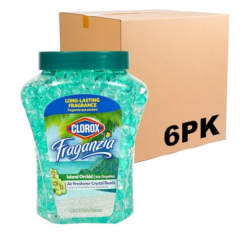 Image of Clorox Fraganzia Crystal Beads Air Freshener | Long-Lasting Air Freshener Beads | Gel Beads Air Freshener in Island Orchard Scent for Home, Bathroom, or Car, 12 Oz - 6 Pack