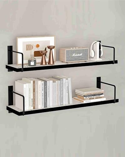 Image of Dime Store Engineered Wood Floating Wall Shelves for wall Decor Metalic Black Wall Shelf Storage Organizer |Display Shelf for Living Room, Bathroom, Kitchen & Bedroom Decor (White)