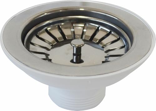 Piletta pilettone di scarico tipo basket per lavello lavabo senza troppo pieno, con attacco da 1'1/2 e Foro da Ø 90mm, Pilettone Ø 114mm, piletta standard in acciaio con vite e cestello