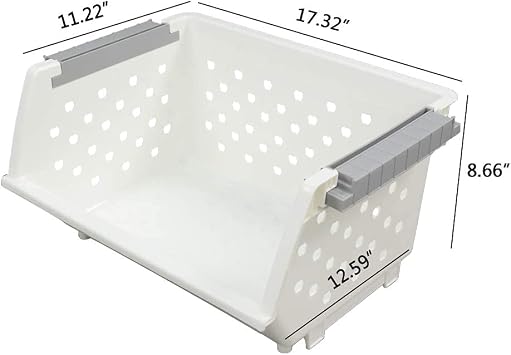 4-Pack White Stackable Storage Basket, Stacking Kitchen Organizer Bins