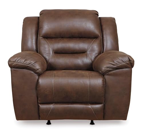 Image of Signature Design by Ashley Stoneland Faux Leather Manual Pull Tab Rocker Recliner, Dark Brown