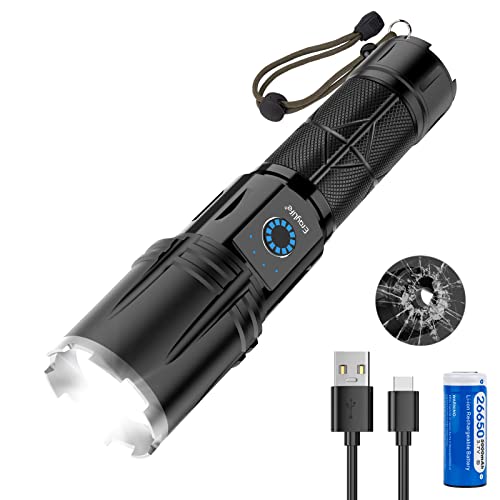 ErayLife Lampe Torche LED Ultra Puissante, Lampe Rechargeable 30000 Lumens Lampe de Poche LEP Extrêmement Lumineuse Zoomable Étanche Torche, Flashlight pour Camping Randonnée Urgence