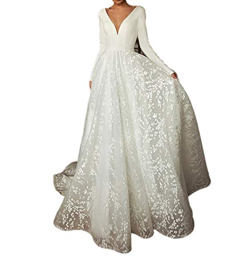 XUYUDITA encaje blanco vestidos de novia de manga larga con cuello en V Boho vestidos de novia de satén sin espalda Cover