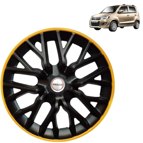 Image of Prigan Wheel Cover for WAGONR (2019 and Later) 14 Inch Black Yellow Wheel Cap (Available in 12,13,14 Inch) (Set of 4 Pcs) (Press Fitting) Model- Power GT Yellow-14