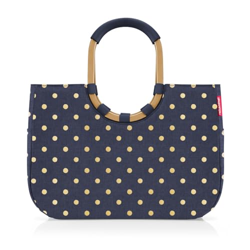 reisenthel loopshopper L frame frame metallic dots blue – Stabile Tasche mit praktischen Fächern aus recycelten PET-Flaschen – Charmantes und wasserabweisendes Design
