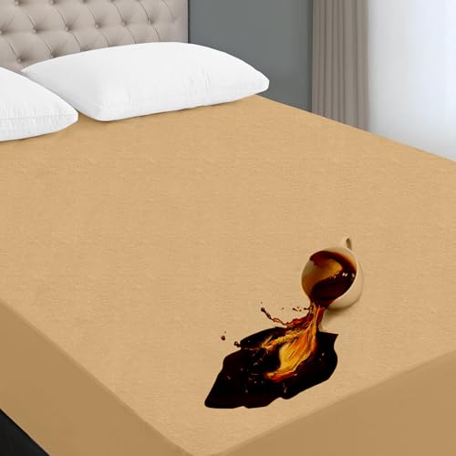 Image of Ayka 100% Waterproof Cotton Terry Mattress Protector Single Size Breathable Hypoallergenic Noiseless Ultra Soft Fitted Bed Protector 78x36 inch Mattress /Bed Cover (Single 78*36 inch | 6.5x3 ft, Beige)