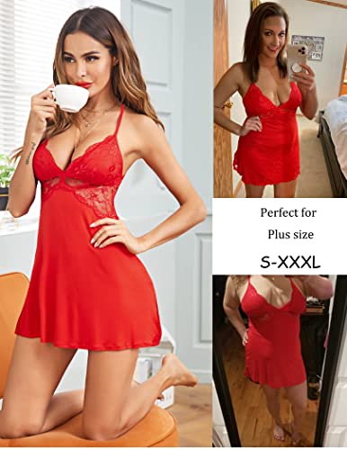 Image of Women Chemise Lingerie Nightie Full Slips Lace Babydoll Sleepwear Dress