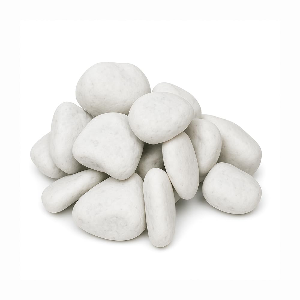 FORTUNATO Ciottoli in Marmo Bianco Carrara, Decorativi per Esterni, Superficie Levigata, Vari Formati (Misura : 25/40, Formato : 5 kg)