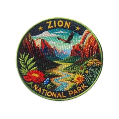 Zion National Park Patch 3" Iron-on Applique for Clothing Vest Jacket Backpack, Nature Badge, Sew-on Decorative Craft, Forest Trees, Wild Animal, Travel and Places, Souvenir, Hiking Trails, S1 Cover
