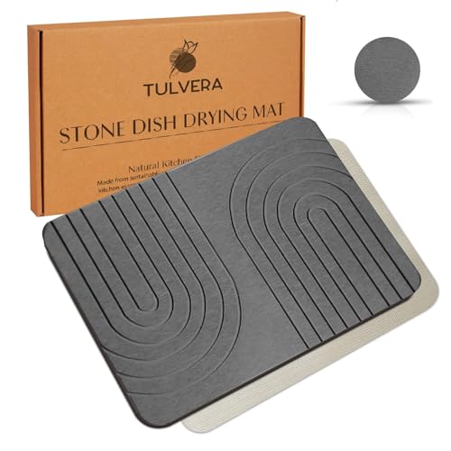 Stone Dish Drying Mat for Kitchen Counter Diatomaceous Earth Drying Mat | Fast-Absorbing Minimalist Design Durable Diatomite | Non-Slip Heat Resistant Easy-to-Clean | USA Brand | 15.7x11.8